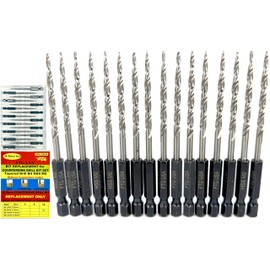 FTG USA Tapered Countersink Drill Bit Set 16 Pc #6 (9/64") Tapered Drill Bit Replacement, Countersink Bit Same Size for Wood Countersink Drill Bits