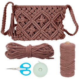 WEBEEDY DIY Macrame Bag Kit Easy Boho Macrame Shoulder Bag Making Kit with 3mm x 142 Yards Cotton Rope and Video Tutorial,Macrame Purse Kits for Adults Macrame Starters Summer Beach Decor(Brown)