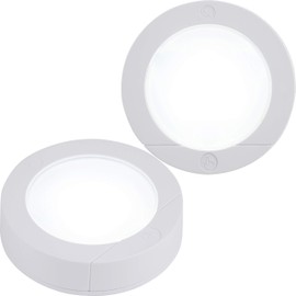 GE, Wireless, Battery Operated, 20 Lumens, Touch Activated On/Off, Bright White, Ideal for Closets, Cabinets, Attic, Garage and More, 25434, 2 Pack, LED Puck Lights, 2 Count