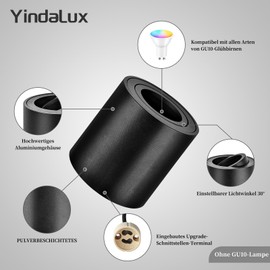 YindaLux Set of 4 surface-mounted spotlights, black: 30° swivelling surface-mounted spotlights with GU10 socket, suitable for GU10 and LED modules (without GU10 lamp), diameter 80 mm, round
