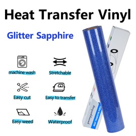 guangyintong Glitter Blue Heat Transfer Vinyl HTV Rolls, 12" x 8ft Iron on Vinyl for T-Shirts Glitter Blue HTV Vinyl for All Cutter Machines Easy to Cut & Weed for Heat Vinyl Design