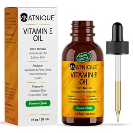 Natnique - Aceite de vitamina E 1oz Aceite 100% natural para uñas, cabello, rostro, cejas, pestañas, cabello y cuerpo. Aceite facial natural sin OGM