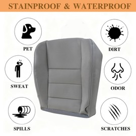 AOUTTUOA Driver Side Bottom Microfiber Leather Seat Covers & Foam Cushion Pad Gray Fit for F250 F350 F450 F550 Super Duty, Lariat XL, FX4 & XLT, Regular, Super & Crew Cab 2002 2003 2004 2005 2006 2007