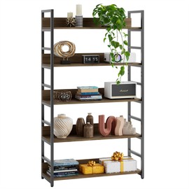 Beskadi 5-Tier Industrial Soild Wood Bookshelf - 55’’H Heavy Duty Open Etagere Bookcase with Metal Frame, Extra Tall Bookshelves, Vintage Rustic Display Shelving Unit Organizer for Home Office, Brown