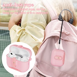 MHYALUDO AirPods Pro 2 Case with Lock & Military-Grade Drop Protection, Charging Port Dust-Proof Stand, Lanyard & Scratch-Resistant Cover for AirPods Pro 2nd Generation with LED Visible,Pink