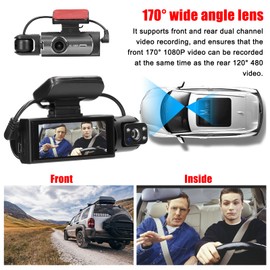 Mulcort Multi-Language Dual Lens Car Video Recorder Auto Dash Cam Car Camera Recorder Night Viewing Motion Detection DVR 170 Degree Wide Angle Car Camcorder