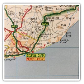 Square Stickers (Set of 2) 10cm - Hastings UK Road Map Fun Decals for Laptops,Tablets,Luggage,Scrap Booking,Fridges, #45303