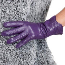 Nappaglo Nappa Leather Gloves Warm Lining Winter Handmade Curve Imported Leather Lambskin Gloves for Women (S, Purple)