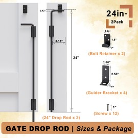 Auxdee 24" Heavy Duty Cane Bolt Gate Drop Rod - Vinyl Fence Gate Drop Rod, Gate Stopper & Gate Anchor for Wood/PVC/Metal Fences, Double/Wrought Iron Doors, Black Finish, 2 Pack
