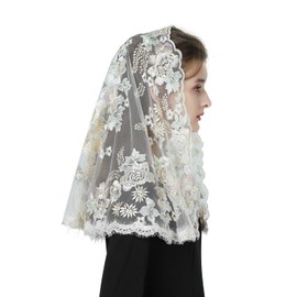 BEAUTELICATE Church Chapel Veil Lace Mantilla With Embroidery Infinity Formal Head Cover Scarf For Women Catholic Latin Mass Holy Communion Religious Ceremony Champagne D Shape
