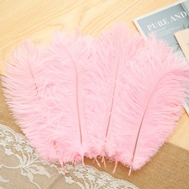 10Pcs Ostrich Feather Multi-Color Ostrich Feather Plume Decorative Pink Gold Purple Feather Craft Fashion DIY Large Feather Party Centerpieces for Home Wedding Party Décor(Pink)