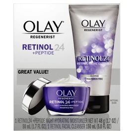 Olay Retinol 24 Duo Pack, Cleanser 150 mL, Moisturizer 50 mL, Silver and Purple
