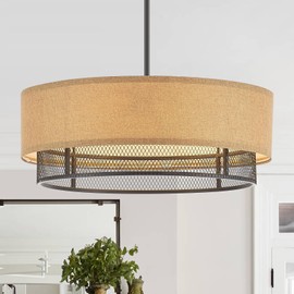 VANZARLA 4-Light Modern Farmhouse Chandelier for Dining Room, Rustic Chandelier with Fabric Shade, Drum Pendant Light for Entryway Bedroom Foyer Kitchen