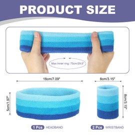 sourcing map Sweat Band Set Sports Terry Cloth Headband Wristband Set 7"x2" Moisture Wicking Sweat Absorbing Head Band for Women Men Workout Exercise Basketball(Dark Blue/Light Blue)