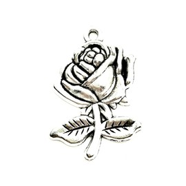 30PC Antique Silver Rose Charms Pendants for Jewelry Bracelet Necklace DIY Craft Making 25mmx17mm