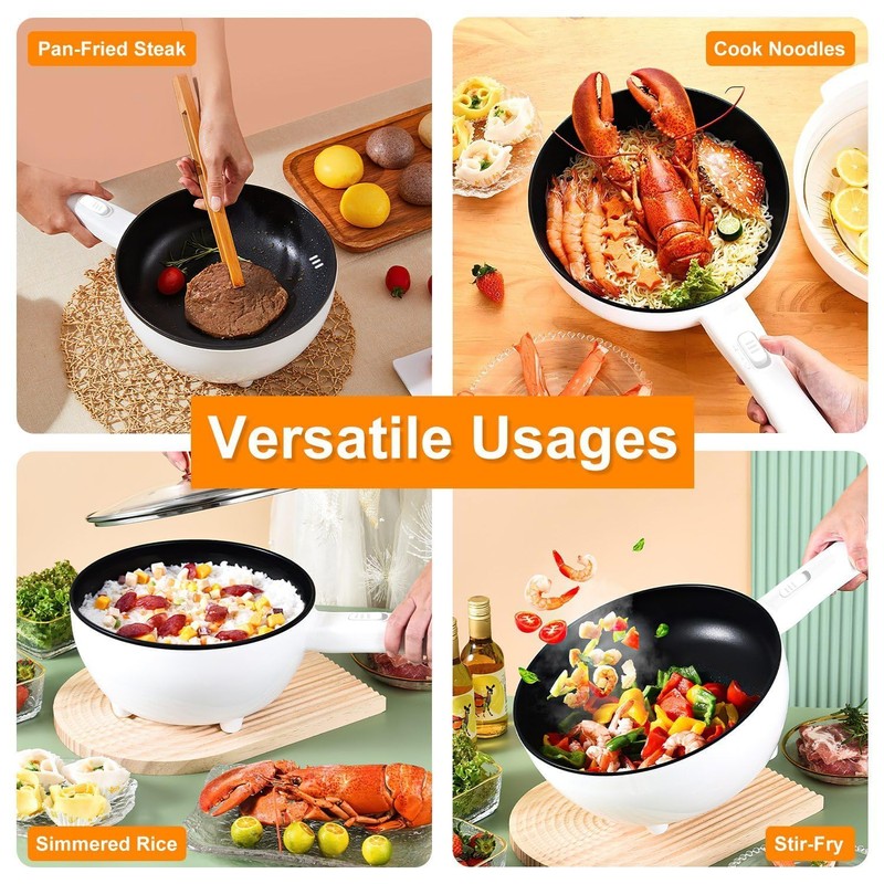 KOCASO Electric Hot Pot with Steamer, 3L Non-Stick Multi-Cooker, Dual