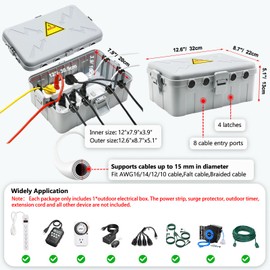 Hrensaw Large Outdoor Electrical Box(12.5x8.5x5inch),IP54 Waterproof Outdoor Outlet Covers,Weatherproof Extension Cord Covers Protect Outlet,Plug,Timer,Power Strip,Holiday Light,Grey
