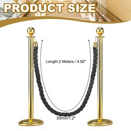sourcing map 6.6 Ft/2 m Twisted Stanchion Rope Barrier Rope with Hooks Black Golden