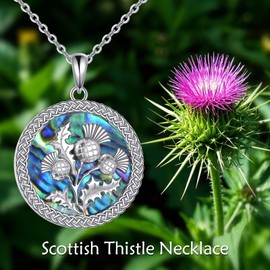VONALA Scottish Thistle Necklace 925 Sterling Silver Abalone Shell Scotland Flower Pendant Jewelry Valentine's Day Gifts for Women