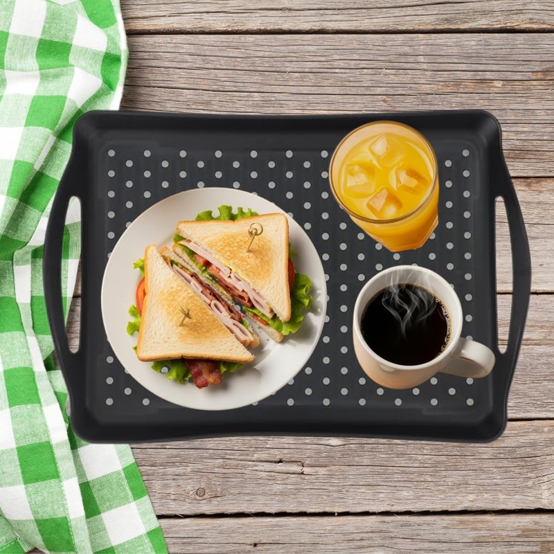 Non Slip Serving Tray with Handles, Food-Safe Platters for Snack
