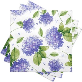 RUSPEPA 50 Pcs Hydrangea Napkin Paper, 3 Ply Disposable Spring Floral Hydrangea Deisgn Cocktail Dinner Paper Napkins for Wedding Guest, Bridal Shower, Tea Party, Garden Party, Birthday, 5 x 5 Inch