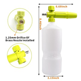 XUNCHI Foam Cannon 1 L Bottle Car Wash Snow Foam Lance with 1/4" Quick Connector Pressure Power Jet Washer Quick Release Adjustable Nozzle with 1 Washing Mitts