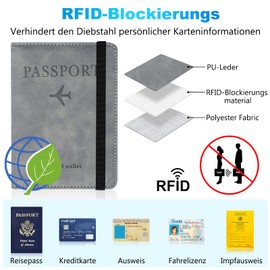 Xiuwoug Vaccination Passport Cover, Passport Cover, Faux Leather Passport Cover with RFID Blocker - for Women’s / Men Passport Credit Cards, ID and Travel Documents, 10.5 x 14.5 cm.