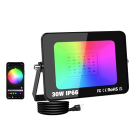 SKYWORLD 1 x 30W LED Floodlights Outdoor, Smart RGB Flood Lights with Plug, APP Remote Control, Dimmable Colour Changing Flood Light for Garden Courtyard Landscape DIY Party Stage Decoration