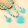 Boho Turquoise Love Heart Necklace Earrings Set Retro Turquoise Beaded