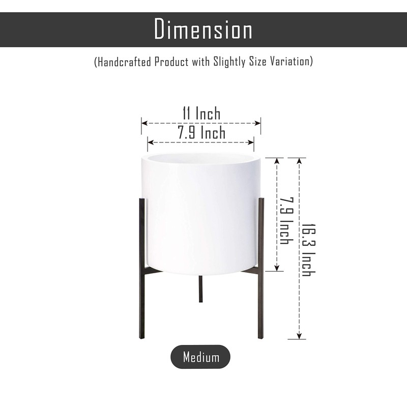 Modern White Plants Pot Cylinder Planter with Heavy Duty Stand,