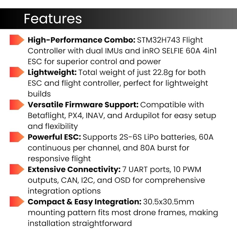 AERO SELFIE H743 Flight Controller with 60A 8 bit ESC