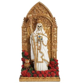 Veronese Design 9 3/8 Inch Regal Santa Muerte Dia De Los Muertos Golden Arch Hand Painted Resin Sculpture White Reaper Statue