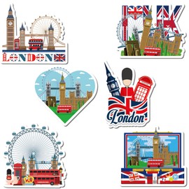 London Fridge Magnet Souvenir Gifts - 6pcs British Construction Design Union Jack Icons Set with London Eye Tower Bridge, Souvenirs Gift Magnets Double-deck Bus for Family Friends Coworker