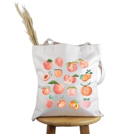 PYOUL Peach Lover Gift Peaches Aesthetic Tote Bag Pink Ribbon Bow Handbag Peach Aesthetic Gift (Peaches Aesthetic Tote)