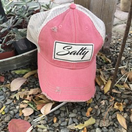 Vintage Life Funny Hats for Women and Girls, Distressed Trucker Baseball Cap with Sayings, Salty (Coral), One Size