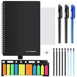 VACNITE Cuaderno Inteligente Libreta Reutilizable Smart Notebook de 100 Páginas Libreta de Notas Borrable Pasta Dura Hoja Punteada y Rayada Incluye 3 Plumas ，Multicolor Notas Adhesivas，y 8 Recargas de Plumas， Tamaño A5 (215mm * 145mm)