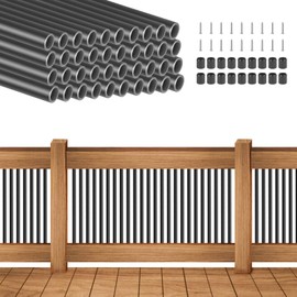 100 Pack 32" Aluminum Deck Balusters, 3/4" Diameter Black Metal Spindles for Staircase, Round Hollow Stair Balusters with Connectors and Screws for Deck Railing Porch Outdoor