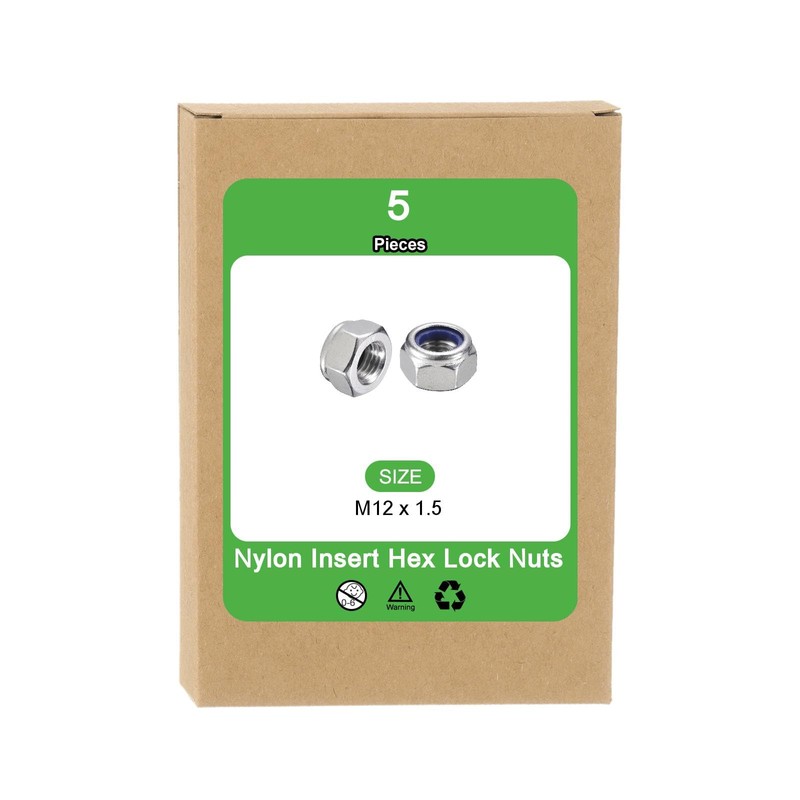 sourcing map 5Pcs M12 x 1.5 Nylon Insert Hex Lock