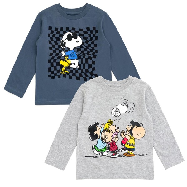 PEANUTS Toddler Boys 2 Pack Long Sleeve T-Shirts Teal/Gray 5T