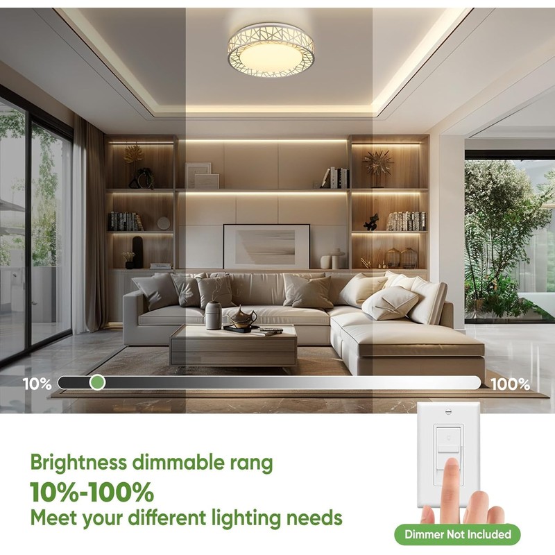 Lightania 14 Inch Flush Mount Ceiling Light, Modern Brushed Nickel