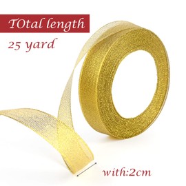 FEPITO 4 Pack 20mm Wide Christmas Ribbon Gold Silver Red Green Ribbon Glitter Organza Ribbon for Gift Wrapping Christmas Decoration(Gold/Silver/Red/Green)