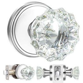 SHINY HANDLES Crystal Glass Door Knobs Interior with Lock,Privacy Vintage Clear Crystal Door Knobs for Bedroom and Bathroom (Polished Chrome,1Pack)