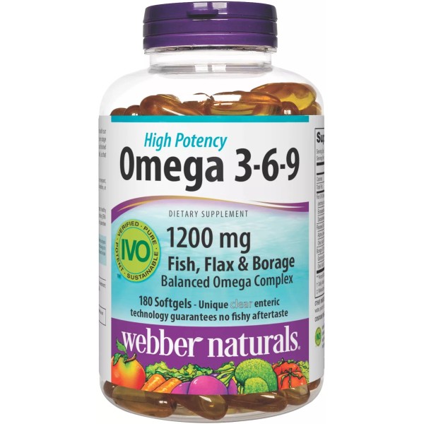 Webber Naturals 180 Count Omega 3 6 9 Fish Oil