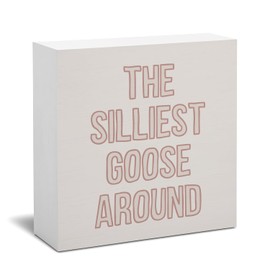 STHTTSW Baby Girls Room Nursery Wooden Sign Decor, Kids Funny Goose Signs Block Decor for Playroom Shelf Wall Desk Table, Toddler Little Girls Cute Pink Wood Box Sign Gifts 5x5