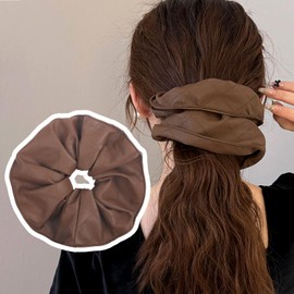 Big Leather Hair Scrunchies for Thick Thin Soft Leather Hair Ties Brown Hair Rubber Elegant Hair Elastic Christmas Ponytail Holder French Jumbo Scrunchies Winter Hair Accessories for Women 1Pcs