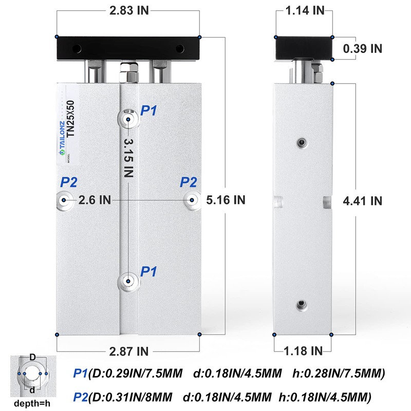 TAILONZ PNEUMATIC TN25-50 Double Bar Double Acting Aluminium Compressed Air