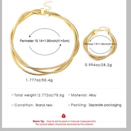 Jascatin Layered Wrapped Snake Bone Choker Necklace Bracelet set Gold Exaggerated Metal Necklace Chain for Women 2PCS