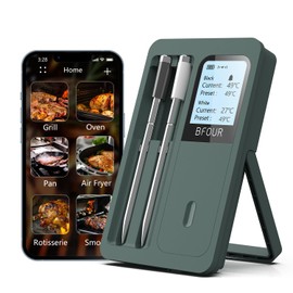 Meat Thermometer Wireless Bluetooth with 2 Sensors, Independent Booster, 100 m Bluetooth Range, LCD Display, Intelligent Grill Thermometer for BBQ, Grill, Smoker, Oven, Kitchen