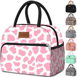 Coobiiya Lunch Bag Women, Lunch Box for Women Adult Men, Small Leak-proof Cute Lunch Tote Large Capacity Reusable Insulated Cooler Lunch Container for Work/Office/Picnic/Travel-Pink Cow