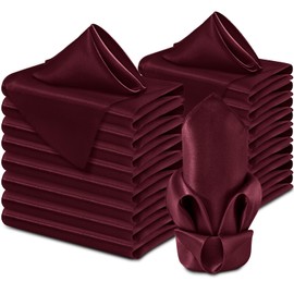Aormenzy 60 Pack Burgundy Satin Napkins 17 x 17 Silky Napkins, Party Cloth Napkins Square Satin Napkins, Dining Table Napkins Soft Cloth Napkins for Wedding, Banquet, Party Decoration